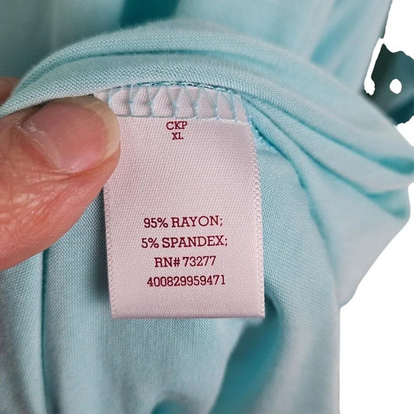 SO Brand Island Breeze‎ Light Blue Double V-Neck 3/4 Sleeve Knit Top Size XLarge - Picture 7 of 10